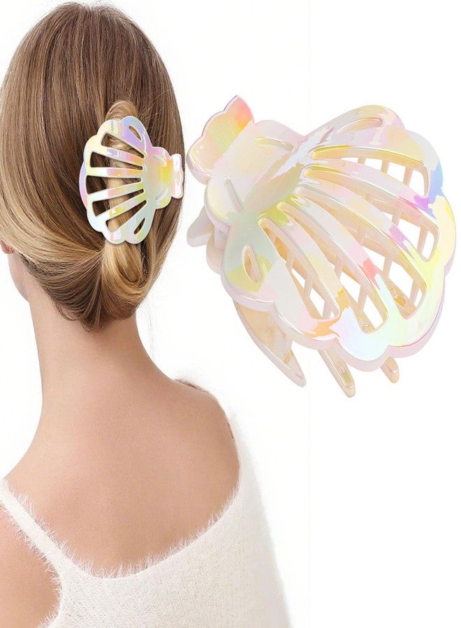 Didder Pearl White Seashell Flat Hair Claw Clips for Women, Summer Mermaid Ocean Themed Beach Pool Party Flat Shell Hair Clip Claws Accessories for Cruise Wear Outfits - Image 1