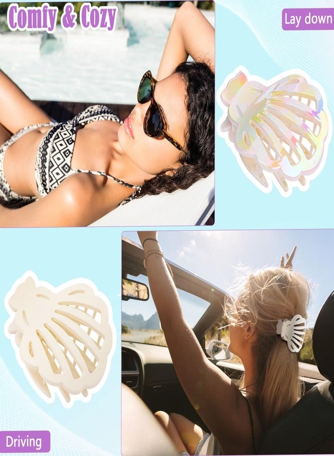 Didder Pearl White Seashell Flat Hair Claw Clips for Women, Summer Mermaid Ocean Themed Beach Pool Party Flat Shell Hair Clip Claws Accessories for Cruise Wear Outfits - Image 3