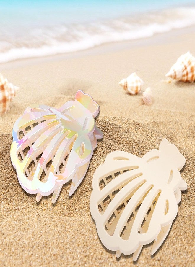 Didder Pearl White Seashell Flat Hair Claw Clips for Women, Summer Mermaid Ocean Themed Beach Pool Party Flat Shell Hair Clip Claws Accessories for Cruise Wear Outfits - Image 4