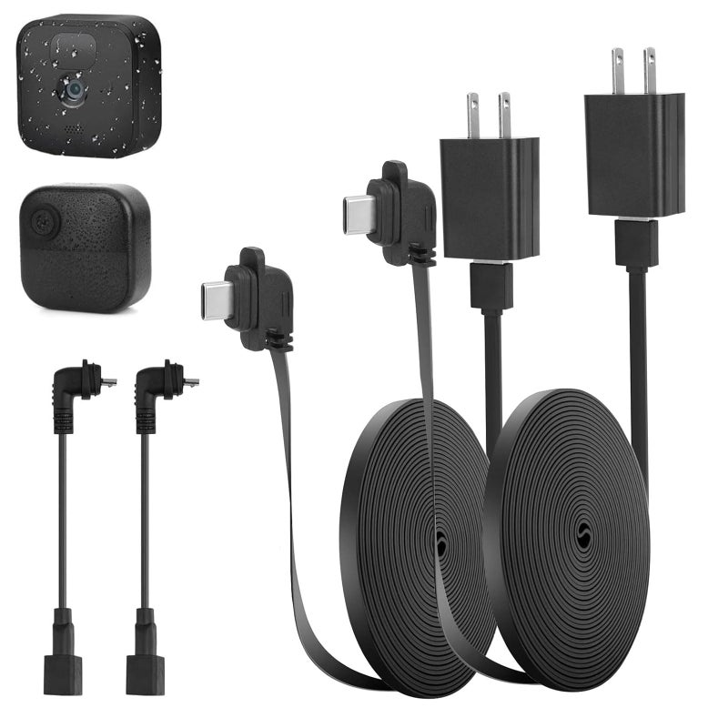 iTODOS 2Pack 10ft/3m Power Cord and Adapter for Blink Outdoor 4(4th Gen)/(3rd Gen)/Blink XT XT2 Camera,Weather Resistant Flat Charging Cable with Extra Type C to Micro USB Adapter - Image 1