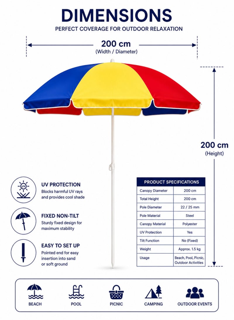 DBLEW Beach Umbrella Large Shade - 200CM Patio Umbrella [Pointed End] Stylish Mix Design, UV Protection, Durable Wind-Resistant Frame, Lightweight Portable Umbrella for Beach, Pool, Picnic - Image 3