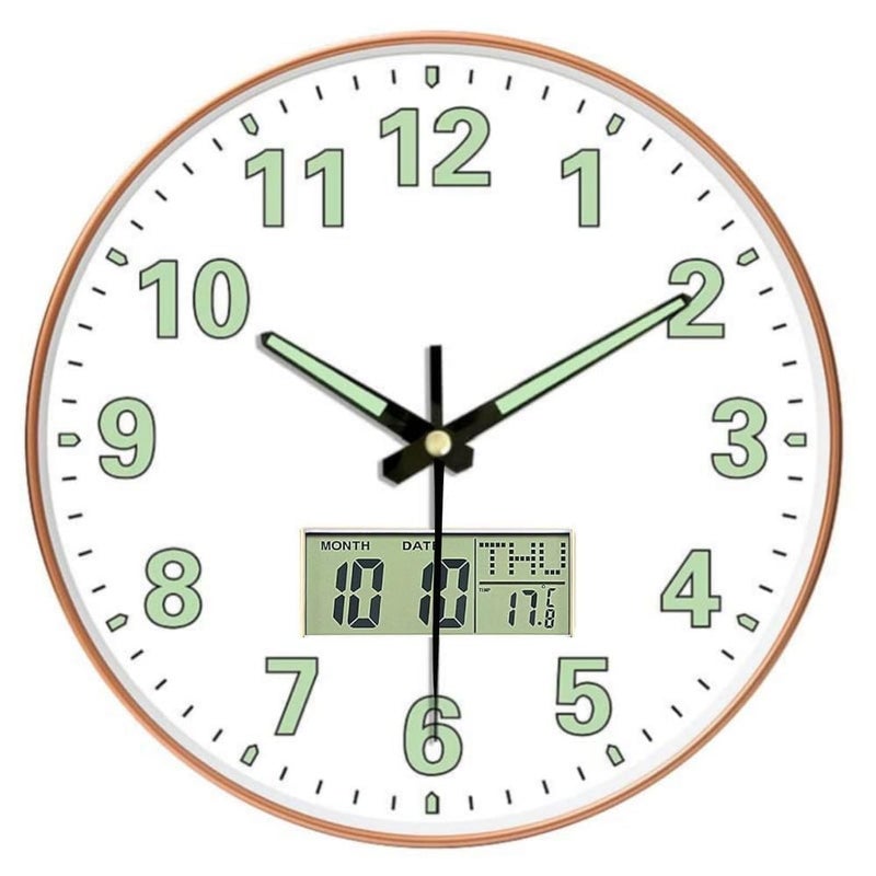 Ash  Roh Ash & Roh 12 Inch Silent Quatrz and Non-Ticking Wall Clock with Easy to Read Number and Analog Display Stylish & Decorative Design for Office, Living Room, Bedroom (Radium White Digital) - Image 1