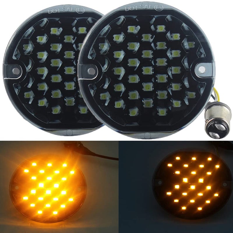 ZYTC 3 1/4" LED Turn Signals Flat PC Lens Style Front Rear 1157 Amber LED Turn Signal Kit For Harley (Not Need Extra Lens)
