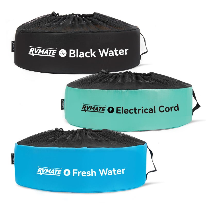 RVMATE RV Hose Bags 3 Pack with Identification Tags, Waterproof RV Storage Bags for Electrical Cords/Fresh Water Hoses/Sewer Hoses and RV Accessories Storage and Organization