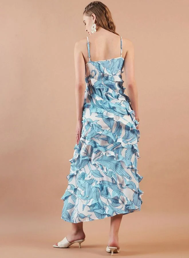 Freehand  Women Fit and Flared Tropical Printed Square Neck Sleeveless Maxi Dress for Women | Best Price UAE