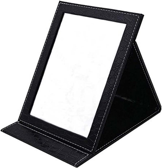 FOLDING TRAVEL VANITY MIRROR WITH STAND FOR COSMETICS PERSONAL BEAUTY PORTABLE MIRRORS BLACK