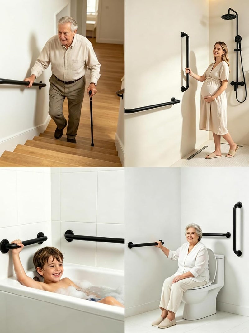 Zoomerry Handicap Grab Bars, 2 Pack 18 Inch Shower Grab Bar for Seniors, 304 Stainless Steel ADA Grab Bars for Bathtubs and Showers, Toilet, Safety Shower Handles for Elderly, Disabled, Injury (Black) - Image 5