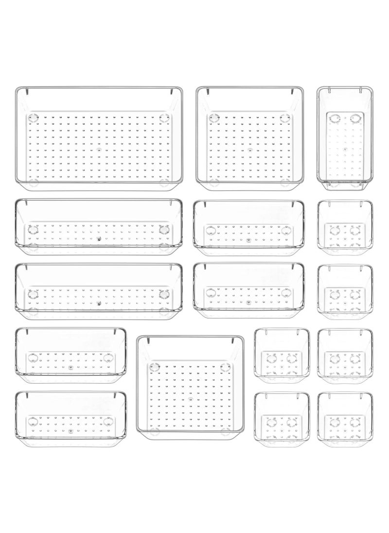 MODANOIR Modanoir 25 Pcs Desk Drawer Organizers Trays Set Clear Plastic Storage Bins Bathroom Drawer Tray Dividers Vanity Trays Organizer for Bedroom Dresser Makeup Kitchen Utensil Office  - Image 1
