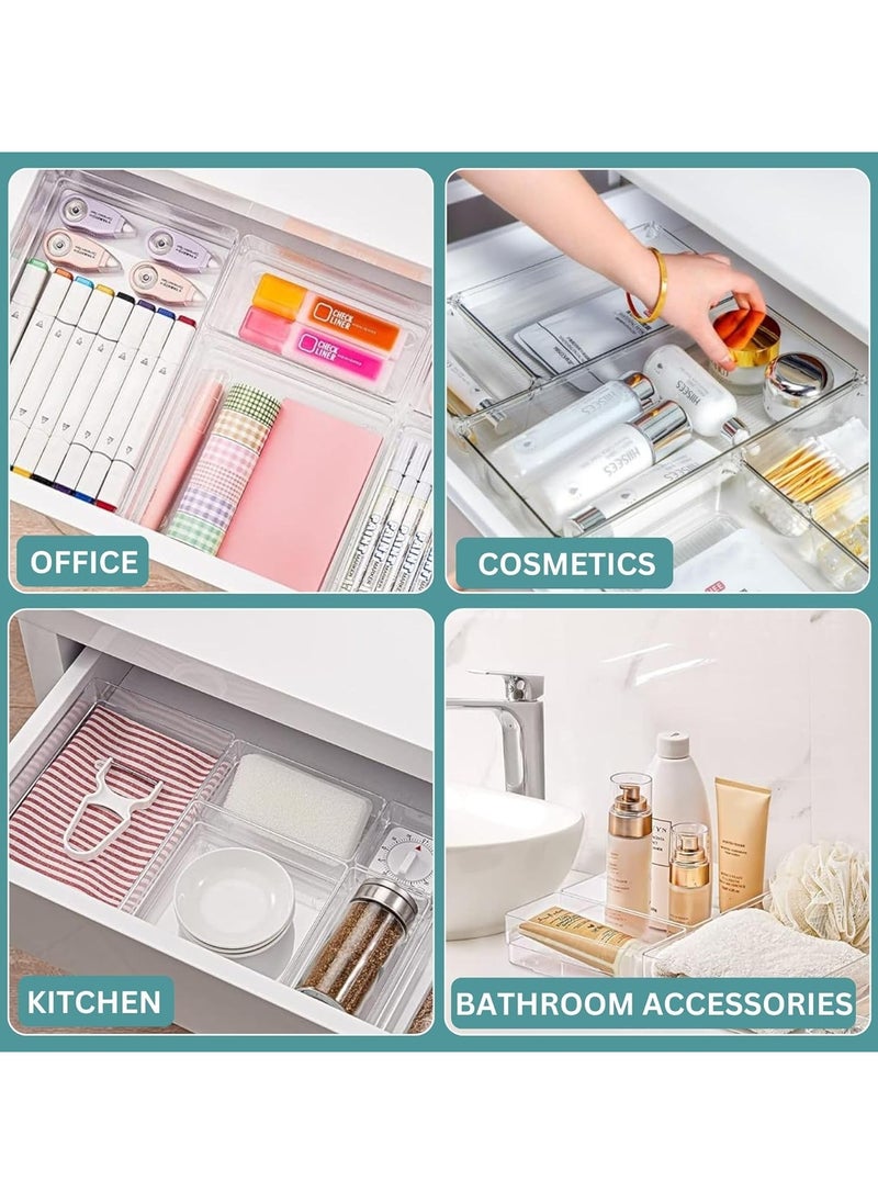 MODANOIR Modanoir 25 Pcs Desk Drawer Organizers Trays Set Clear Plastic Storage Bins Bathroom Drawer Tray Dividers Vanity Trays Organizer for Bedroom Dresser Makeup Kitchen Utensil Office  - Image 2