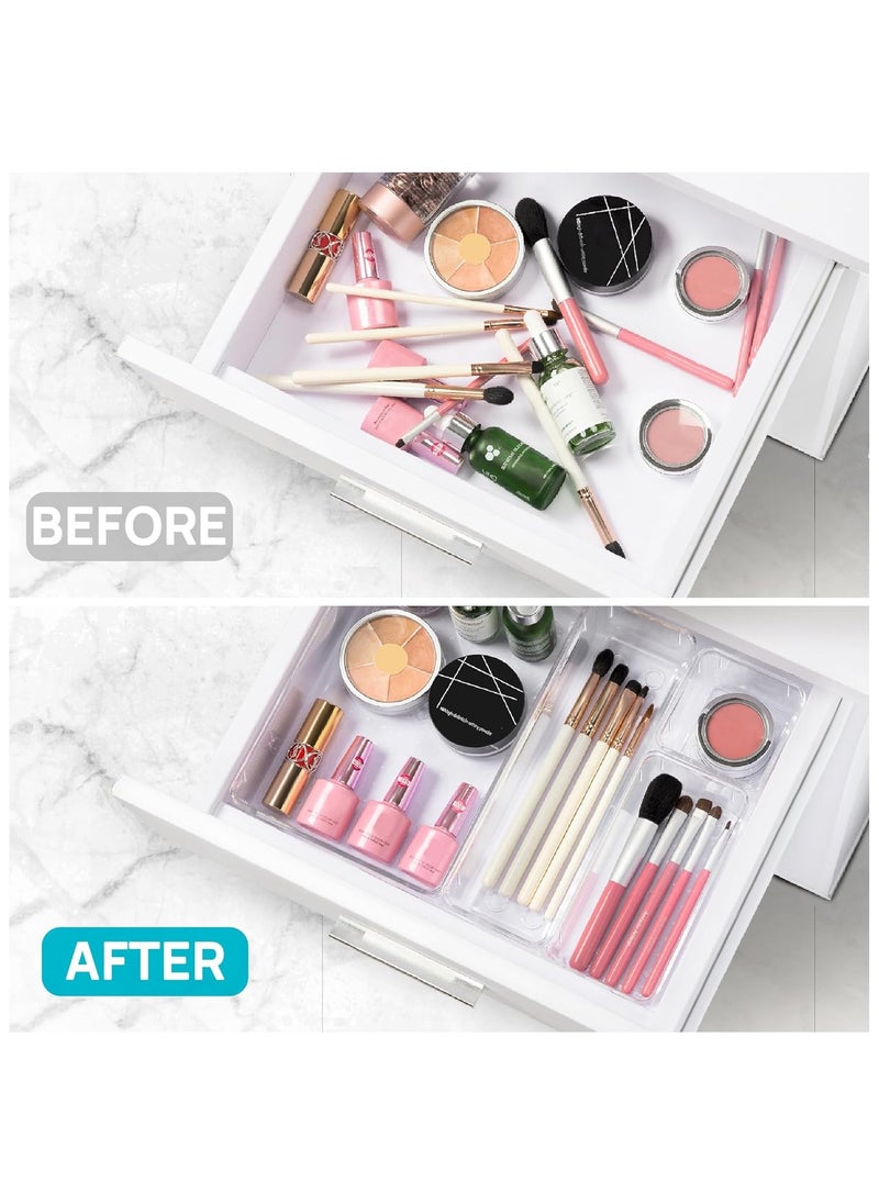 MODANOIR Modanoir 25 Pcs Desk Drawer Organizers Trays Set Clear Plastic Storage Bins Bathroom Drawer Tray Dividers Vanity Trays Organizer for Bedroom Dresser Makeup Kitchen Utensil Office  - Image 5