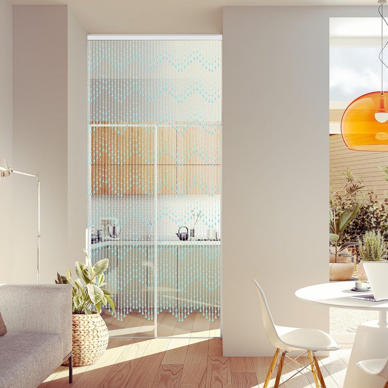 GeeComfy ستارة مزينة بالخرز الكريستالي، أبعادها 35.5 × 79 بوصة، تحتوي على 45 خيطًا من الأكريليك، مناسبة للتعليق على الأبواب أو النوافذ، لتزيين غرف المعيشة أو النوم، بنمط موجي – اللون أزرق فاتح - Image 4