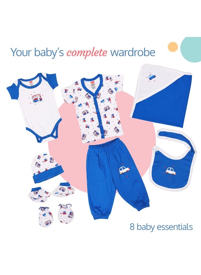 Luvlap Newborn Baby Garment Gift Set, Pack Of 8, White & Blue - Image 3