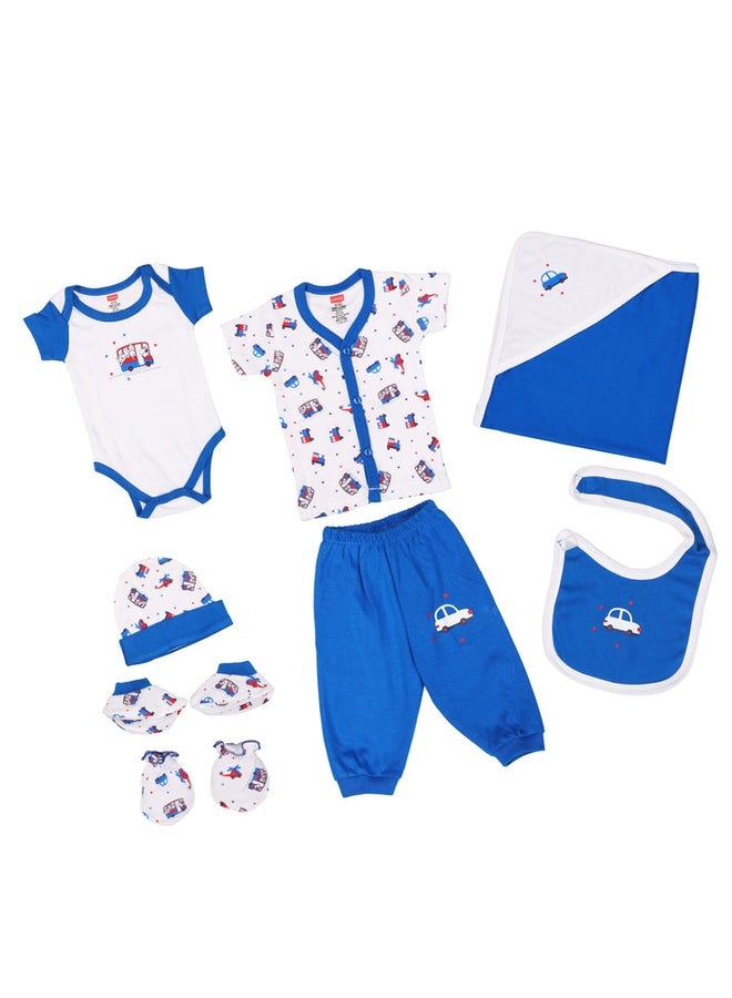 Luvlap Newborn Baby Garment Gift Set, Pack Of 8, White & Blue - Image 1