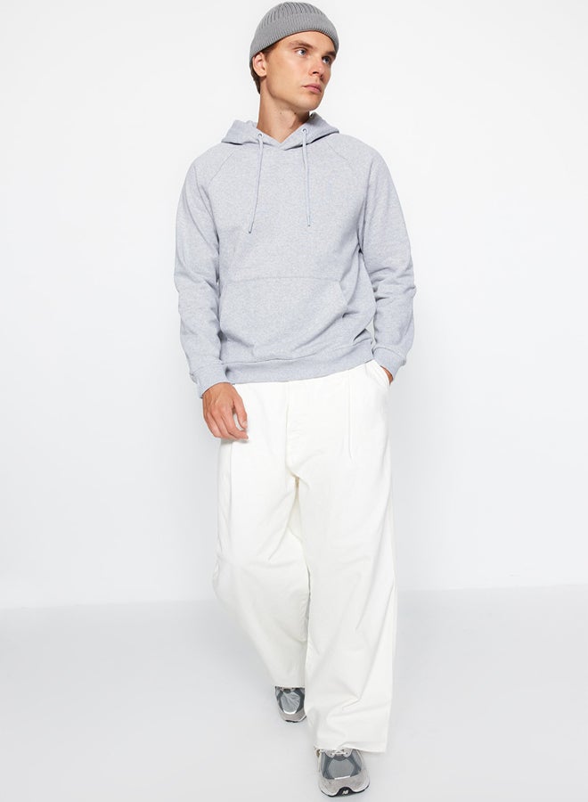 trendyol Grey Regular/Normal Cut Hooded Fleece/Warm Sweatshirt - Image 2