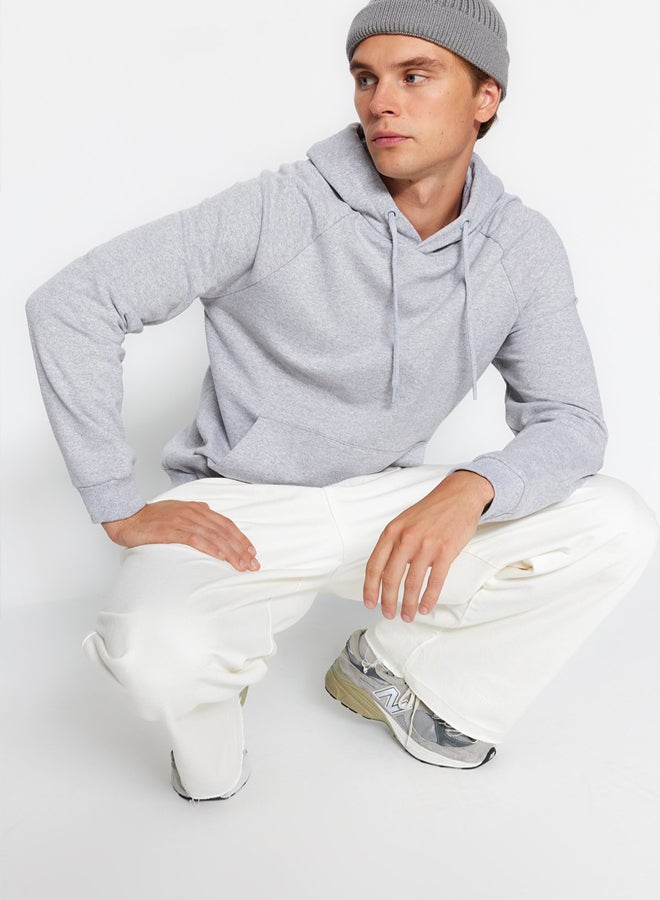 trendyol Grey Regular/Normal Cut Hooded Fleece/Warm Sweatshirt - Image 3
