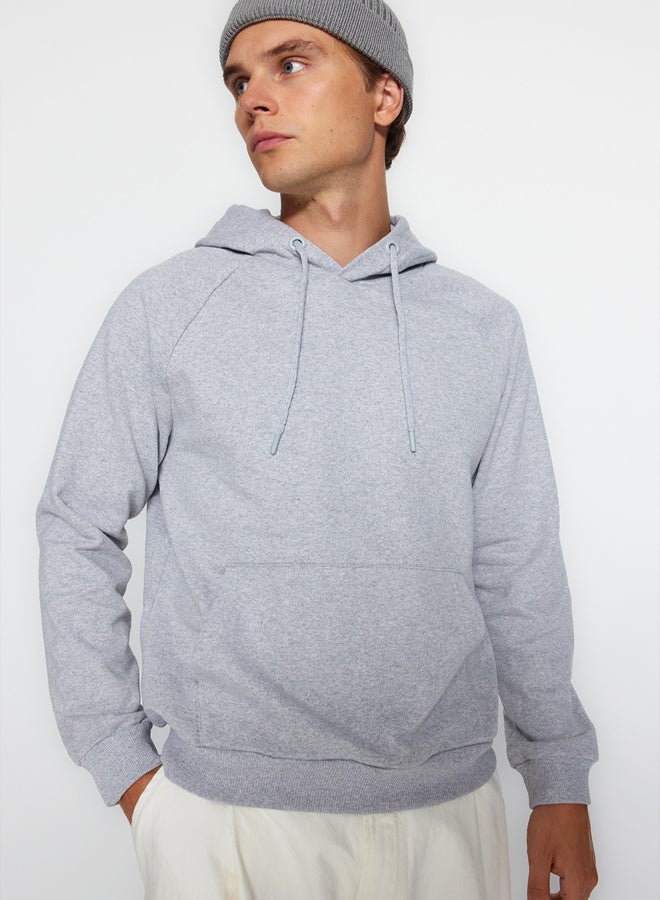trendyol Grey Regular/Normal Cut Hooded Fleece/Warm Sweatshirt - Image 1