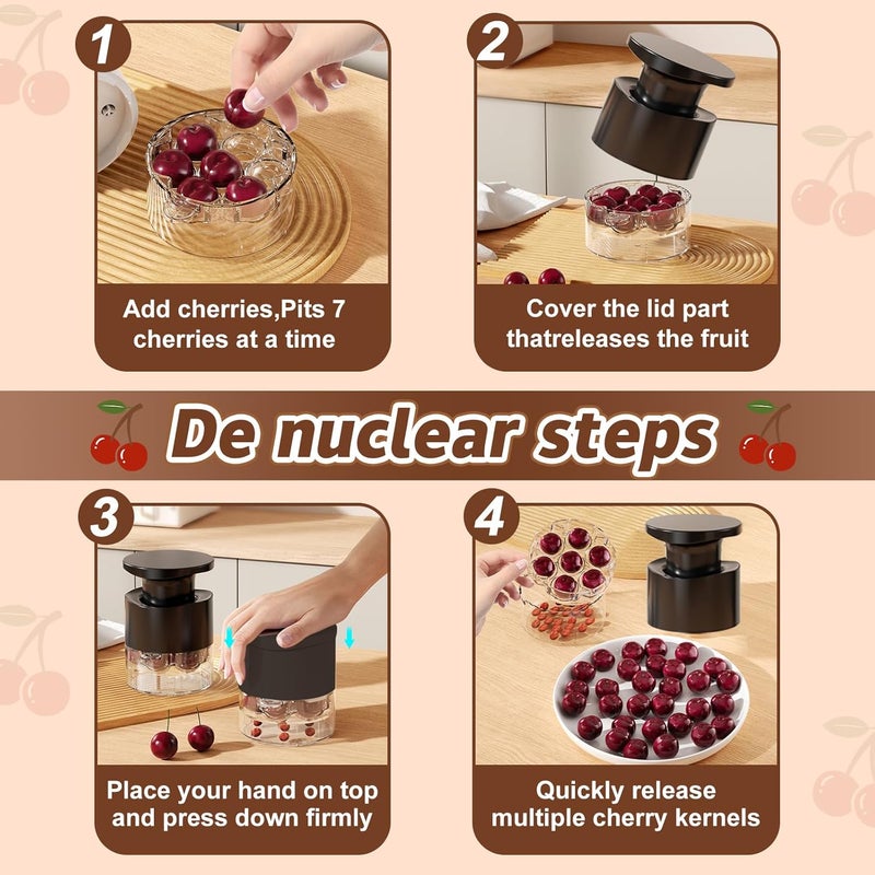 Kerfulty Cherry Pitter - Quick Release Multi Cherries Stoner Pitter 7-in-1, Push Button Cherr'y Core Pit'ter Tool Multiple with Splatter Protector, Pit Seed Remover for Making Jam Cherry Dishes (Balck-7 Holes) - Image 4