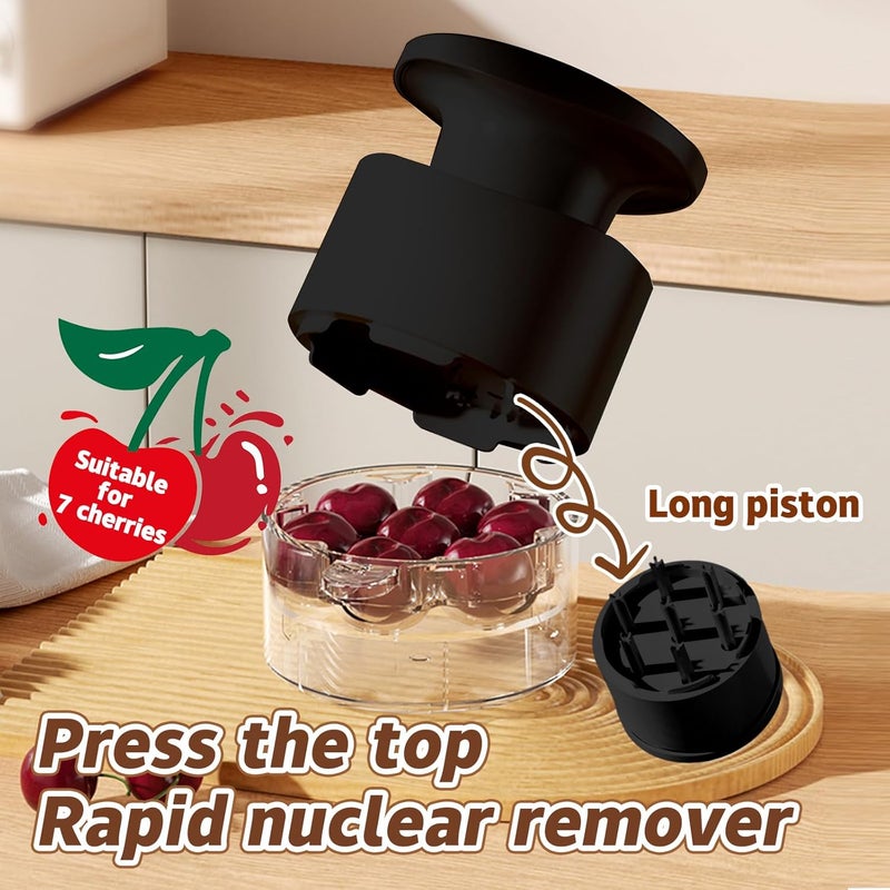 Kerfulty Cherry Pitter - Quick Release Multi Cherries Stoner Pitter 7-in-1, Push Button Cherr'y Core Pit'ter Tool Multiple with Splatter Protector, Pit Seed Remover for Making Jam Cherry Dishes (Balck-7 Holes) - Image 3