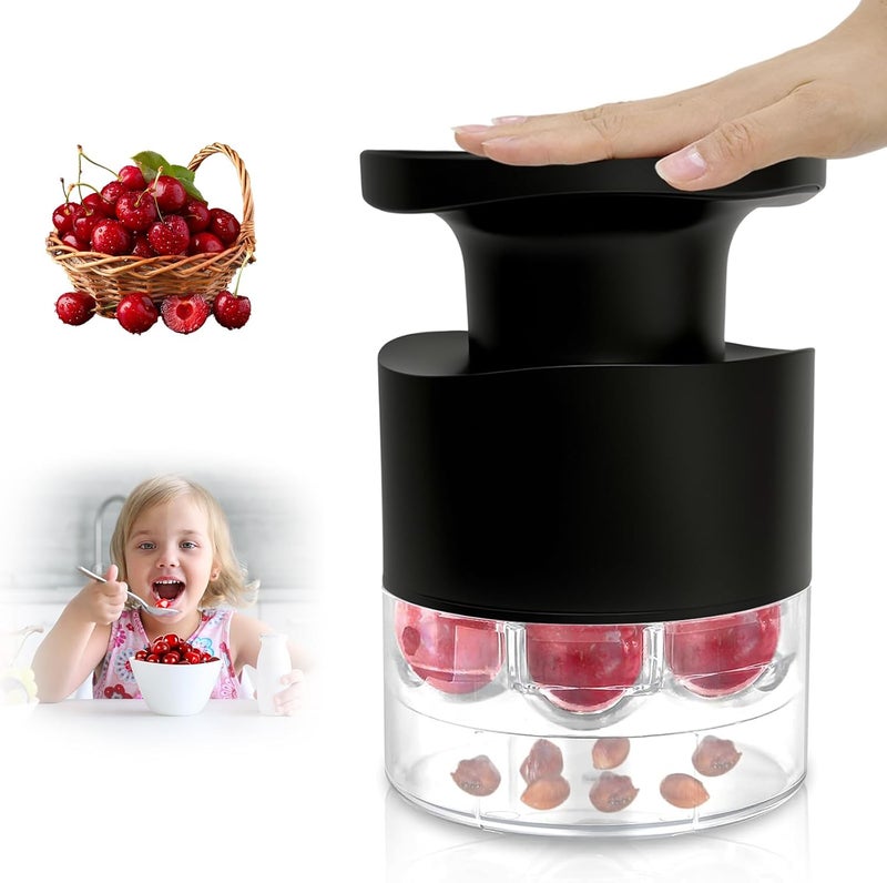 Kerfulty Cherry Pitter - Quick Release Multi Cherries Stoner Pitter 7-in-1, Push Button Cherr'y Core Pit'ter Tool Multiple with Splatter Protector, Pit Seed Remover for Making Jam Cherry Dishes (Balck-7 Holes) - Image 1