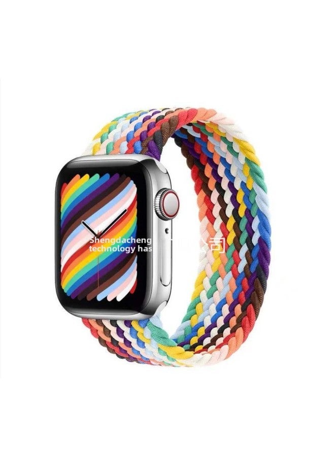 For IWatch Apple Rainbow Strap Woven Rainbow Watch Strap Single Loop Watch Strap Apple Smart Watch Strap-Color:Rainbow 42/44/45 Metal Head ]  - Image 1