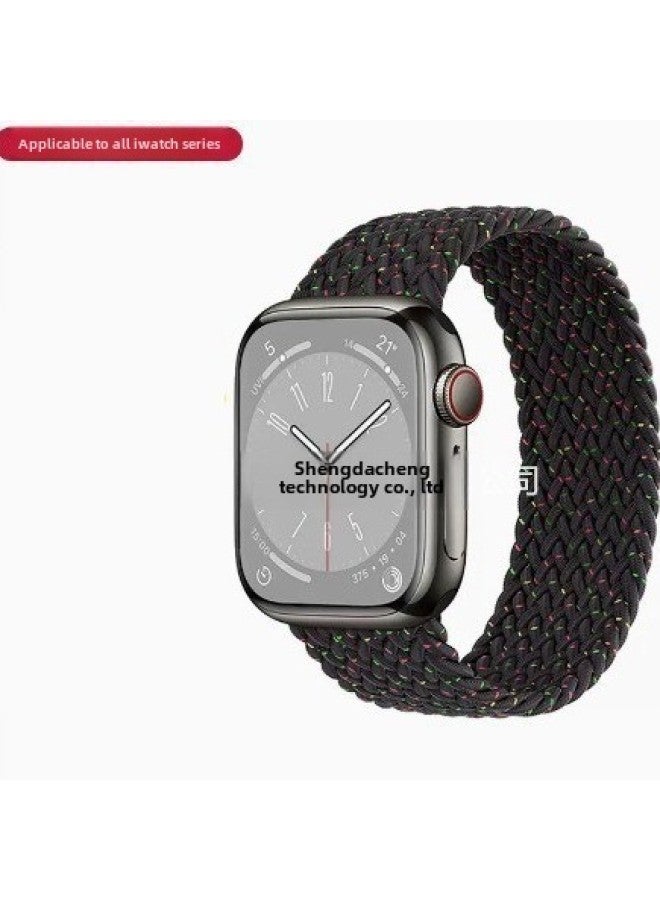 For IWatch Apple Rainbow Strap Woven Rainbow Watch Strap Single Loop Watch Strap Apple Smart Watch Strap-Color:Rainbow 42/44/45 Metal Head ]  - Image 4