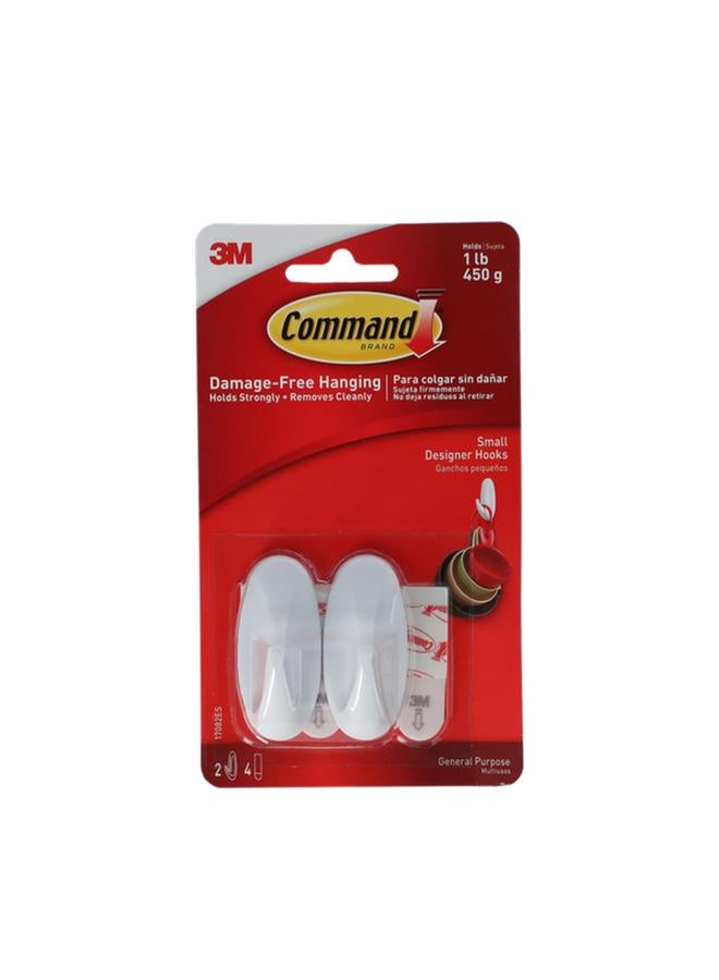 Command 2-Piece Utility Designer Adhesive Hook White Small  - Image 1