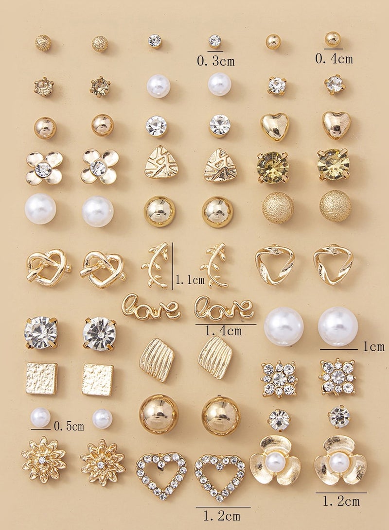 Large Set of Earrings with Different Designs, Heart and Flower Studs, 60 Pieces - Image 2