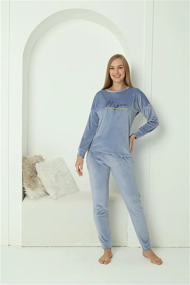 اكبينيز Women's Velvet Blue Pajama Set 20624