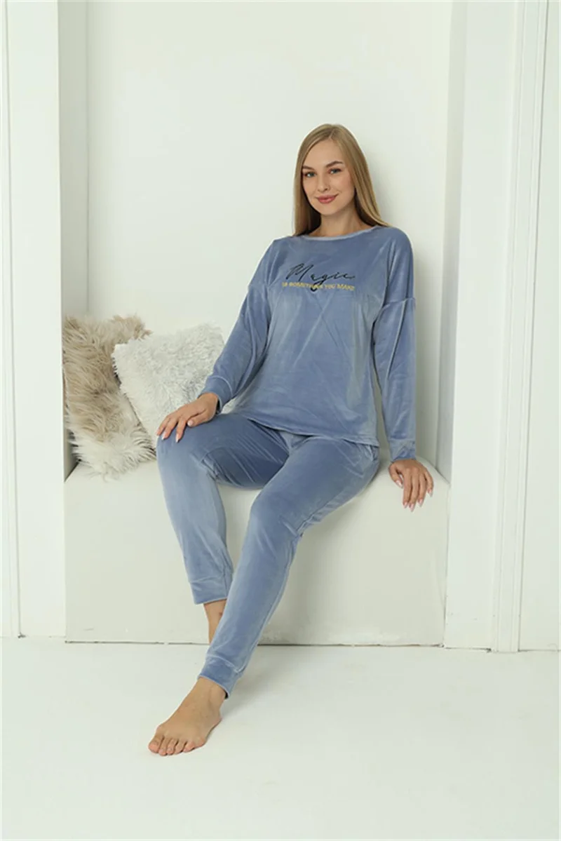 اكبينيز Women's Velvet Blue Pajama Set 20624