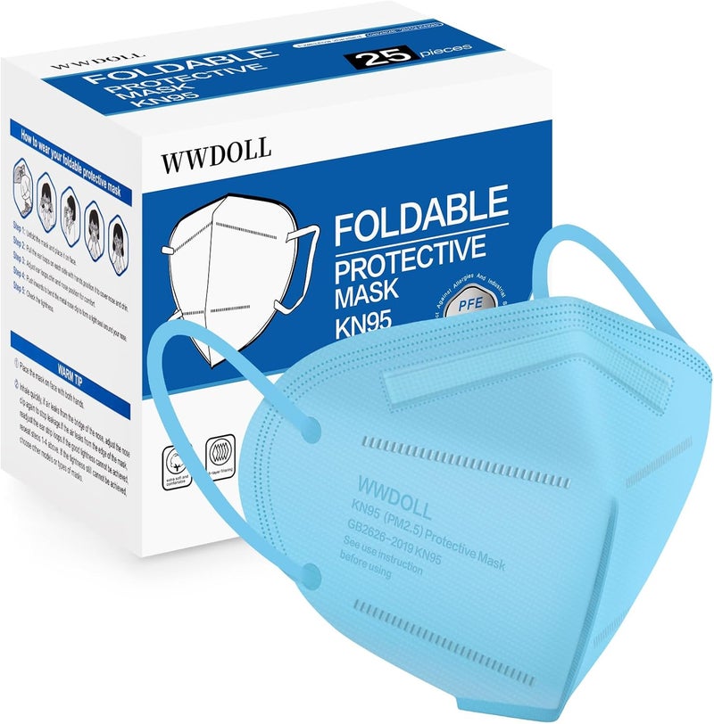 WWDOLL قناع وجه KN95 عبوة 25، أقنعة KN95 قابلة للتنفس 5 طبقات - Image 1