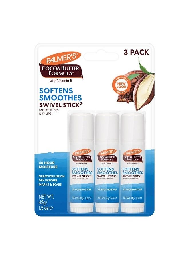 PALMER'S Cocoa Butter Formula Moisturizing Swivel Stick with Vitamin E, Softening & Soothing Lip Balm, Face & Body Stick Moisturizer Ideal for Treating Dry Skin Patches (Pack of 3)  - Image 1