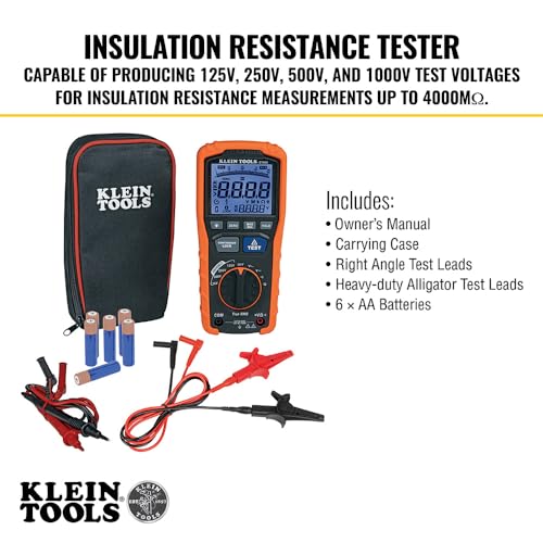 Klein Tools ET600 Multimeter, Megohmmeter Insulation Tester, 4000 Ohms Resistance, 125V/250V/500V/1000V, Auto-Ranging TRMS Multimeter - Image 5