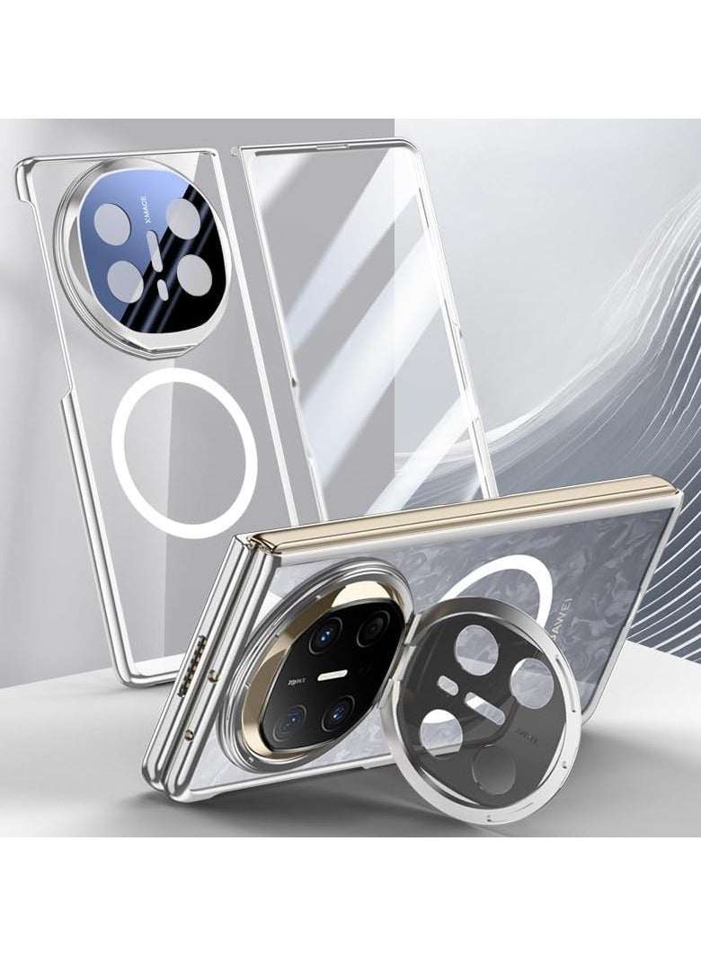 عام الغطاء المغناطيسي متوافق مع هاتف Huawei Mate X6 [يحتوي على حامي شاشة مدمج]، مع حامل معدني للكاميرا وغطاء شفاف مطلٍ مقاوم للصدمات يدعم الشحن اللاسلكي. - Image 1