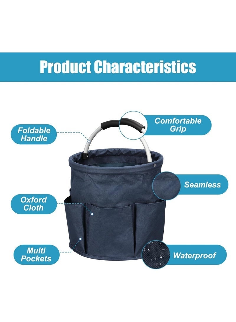 17L Cleaning Caddy with Handle, Foldable Cleaning Supply Caddy, Cleaning Caddy Cleaning Products Organizers, Portable Cleaning Bucket Organiser for Storing Towels (Dark Blue) - Image 3