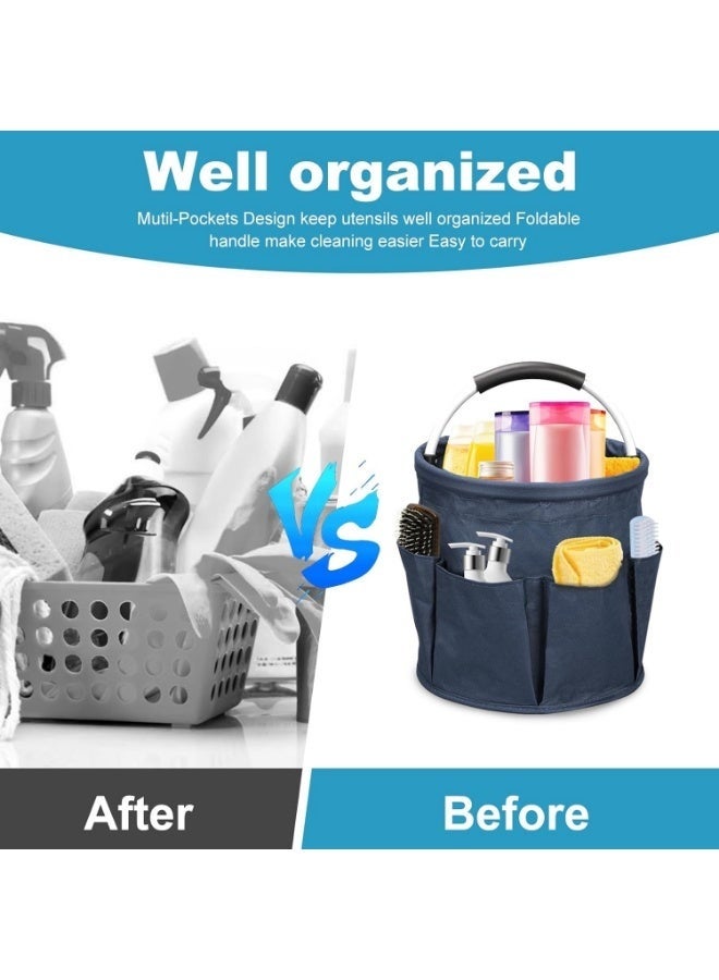17L Cleaning Caddy with Handle, Foldable Cleaning Supply Caddy, Cleaning Caddy Cleaning Products Organizers, Portable Cleaning Bucket Organiser for Storing Towels (Dark Blue) - Image 4
