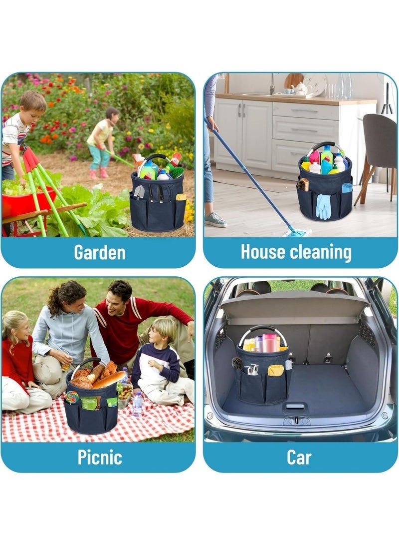 17L Cleaning Caddy with Handle, Foldable Cleaning Supply Caddy, Cleaning Caddy Cleaning Products Organizers, Portable Cleaning Bucket Organiser for Storing Towels (Dark Blue) - Image 5