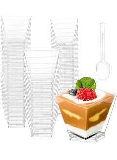 Generic Plastic Dessert Cups, 50 Pack Clear Appetizer Cups with Spoons Square Dessert Serving Cups Reusable Bowl for Chocolate Desserts Appetizers Dessert Samplers Dessert Shot Glasses  - Image 1