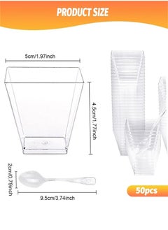 Generic Plastic Dessert Cups, 50 Pack Clear Appetizer Cups with Spoons Square Dessert Serving Cups Reusable Bowl for Chocolate Desserts Appetizers Dessert Samplers Dessert Shot Glasses  - Image 2