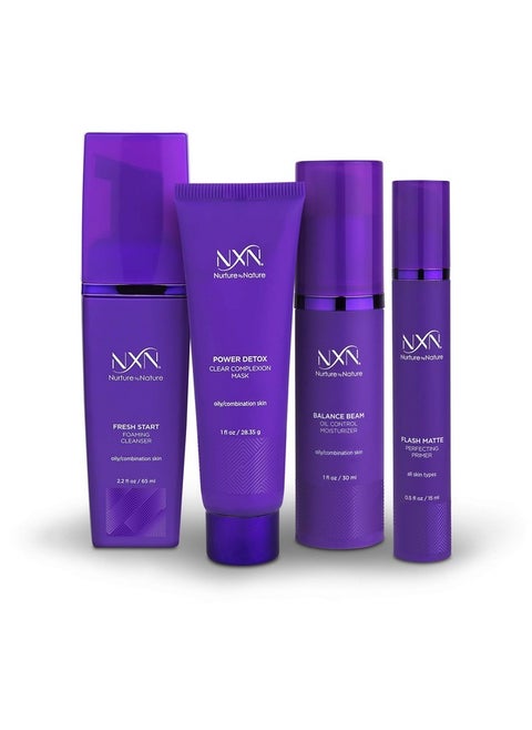 Oil Control System Set With Kaolin Clay Face Mask Mattifying Primer Cleansing Face Wash & Daily Moisturizer Oily Skin Sebum Control Kit For Men & Women