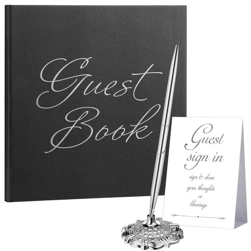 Wedding Guest Book with Pen and Table Cards 9 x 9 Inch Guest Book Wedding Reception 50 Sheets Sign in Book Wedding Memory Book for Wedding Party Bridal or Baby Shower Guest Visitor Elegant Style