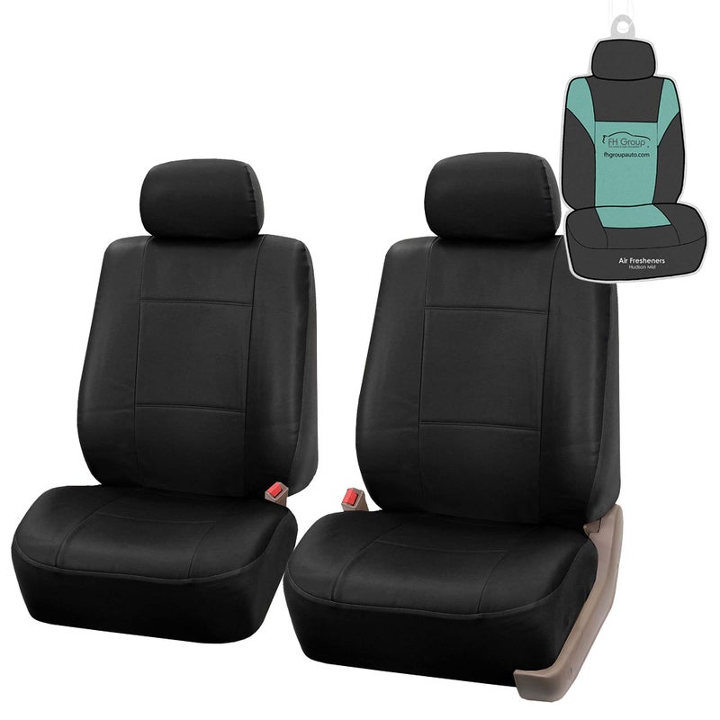 FH Group Car Seat Covers PU Leather Automotive Seat Covers Front Set Black Seat Covers Pair Set with Gift Universal Fit Interior Accessories for Cars Trucks and SUVs