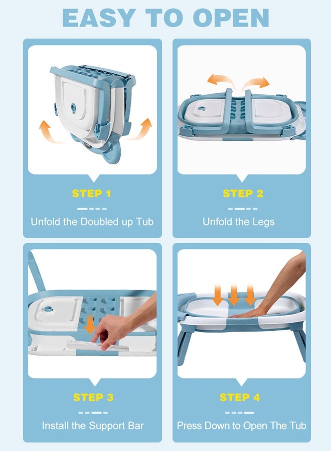 حوض استحمام قابل للطي للأطفال والرضع - تصميم للجلوس والاستلقاء بحجم كبير | قاعدة مضادة للانزلاق وحوض قابل للطي من حديثي الولادة حتى سن المشي | منتج أطفال محمول للاستخدام المنزلي مع تخزين سريع الجفاف - Image 3