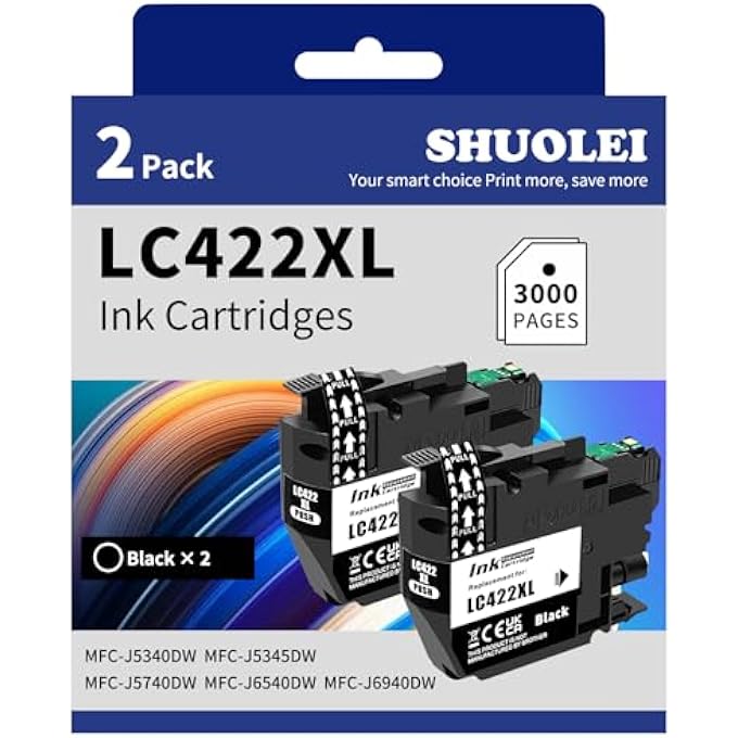 LC422XL PRINTER CARTRIDGES COMPATIBLE WITH BROTHER LC-422XL LC-422 CARTRIDGES MULTIPACK HIGH CAPACITY FOR MFC-J5340DW MFC-J5345DW MFC-J5740DW MFC-J6540DW MFC-J6940DW (2 PACK, 2 BLACK) - Image 1