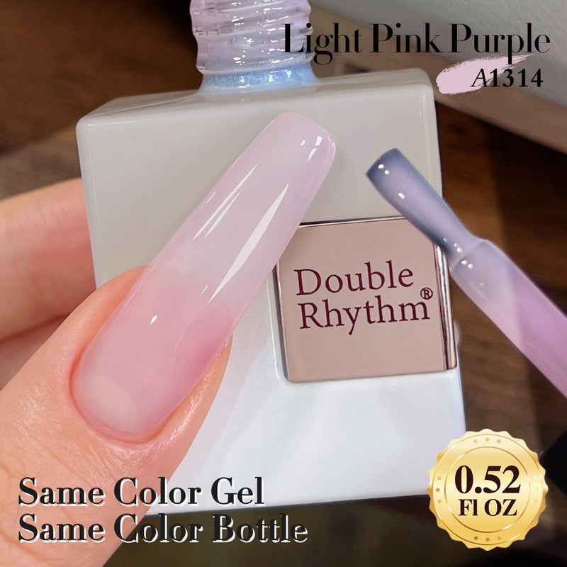 Double Rhythm Translucent Gel Polish Sheer Neutral Natural Light Milky Same Color Same Bottle 15ML Jelly Nail Polish Nail Art DIY at Home (Pink Purple-A1314) - Image 3