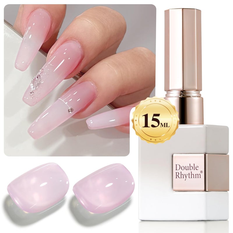 Double Rhythm Translucent Gel Polish Sheer Neutral Natural Light Milky Same Color Same Bottle 15ML Jelly Nail Polish Nail Art DIY at Home (Pink Purple-A1314) - Image 1