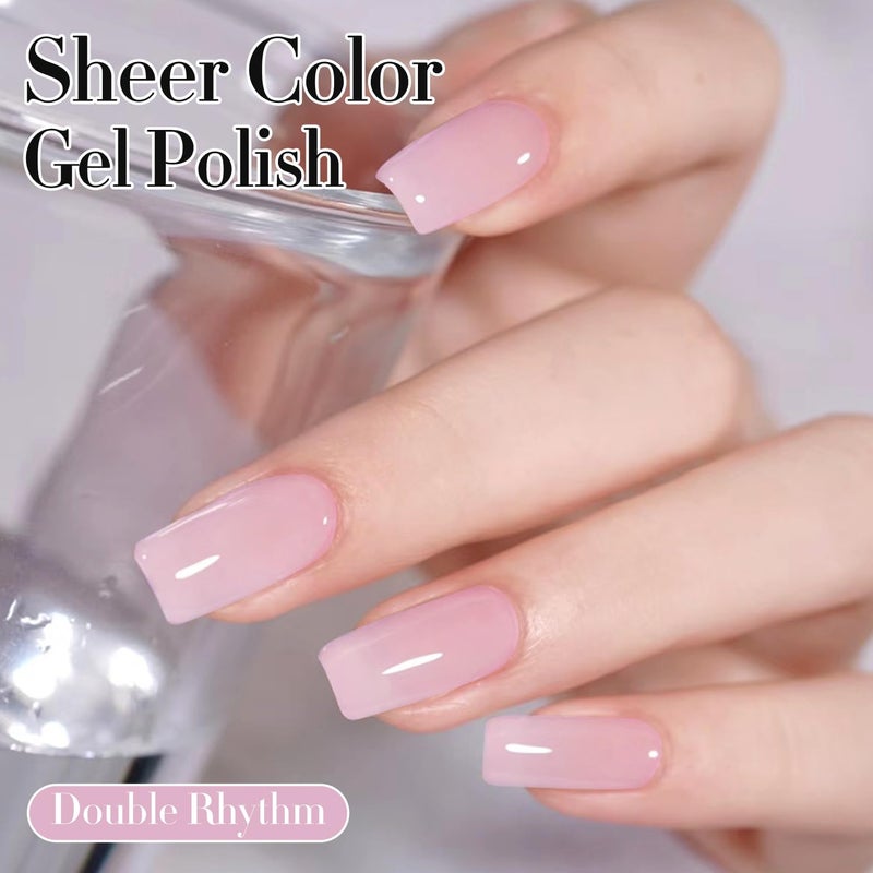 Double Rhythm Translucent Gel Polish Sheer Neutral Natural Light Milky Same Color Same Bottle 15ML Jelly Nail Polish Nail Art DIY at Home (Pink Purple-A1314) - Image 4