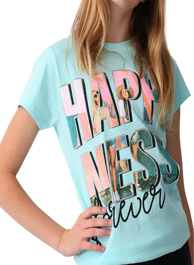 URBASY Urbasy Girls/Teens Blue Round Neck printed fashion T-shirt