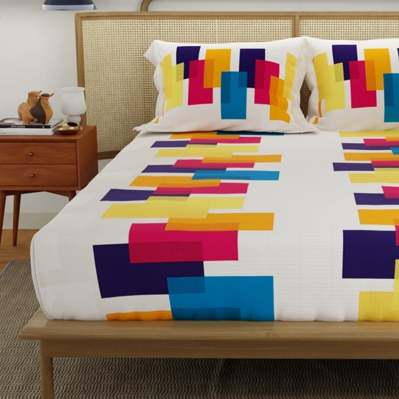 Urban Space أوربان سبيس ديفاين ملاءات سرير قطن 100% لسرير مزدوج مع 2 غطاء وسادة، ملاءة مزدوجة (حجم 90x 100 بوصة، بيج فينوس) - Image 1