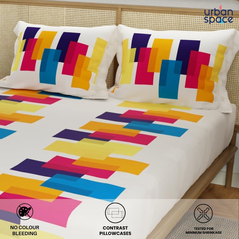 Urban Space أوربان سبيس ديفاين ملاءات سرير قطن 100% لسرير مزدوج مع 2 غطاء وسادة، ملاءة مزدوجة (حجم 90x 100 بوصة، بيج فينوس) - Image 3