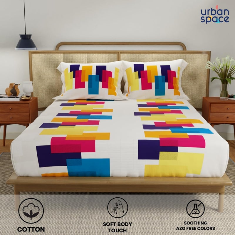 Urban Space أوربان سبيس ديفاين ملاءات سرير قطن 100% لسرير مزدوج مع 2 غطاء وسادة، ملاءة مزدوجة (حجم 90x 100 بوصة، بيج فينوس) - Image 2